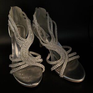 SheSole Silver Rhinestone Strappy Heels EU 36 Bridal Prom Wedding Sandals